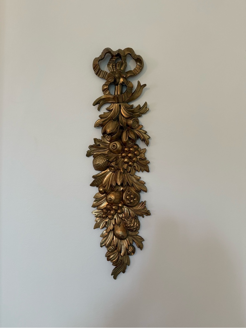 Vintage Wood Hollywood Regency Gold Fruit Swag Wall Decor Made in Italy